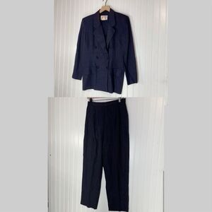 Lois Snyder Dani Max Petite Blue 2-Piece Suit Jacket & Pants Size 12